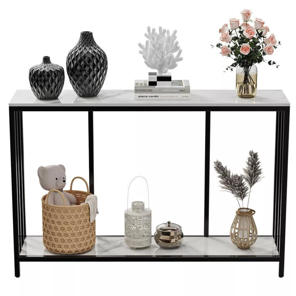 47.2” Console Table Sintered Stone Entryway Table with Metal Base