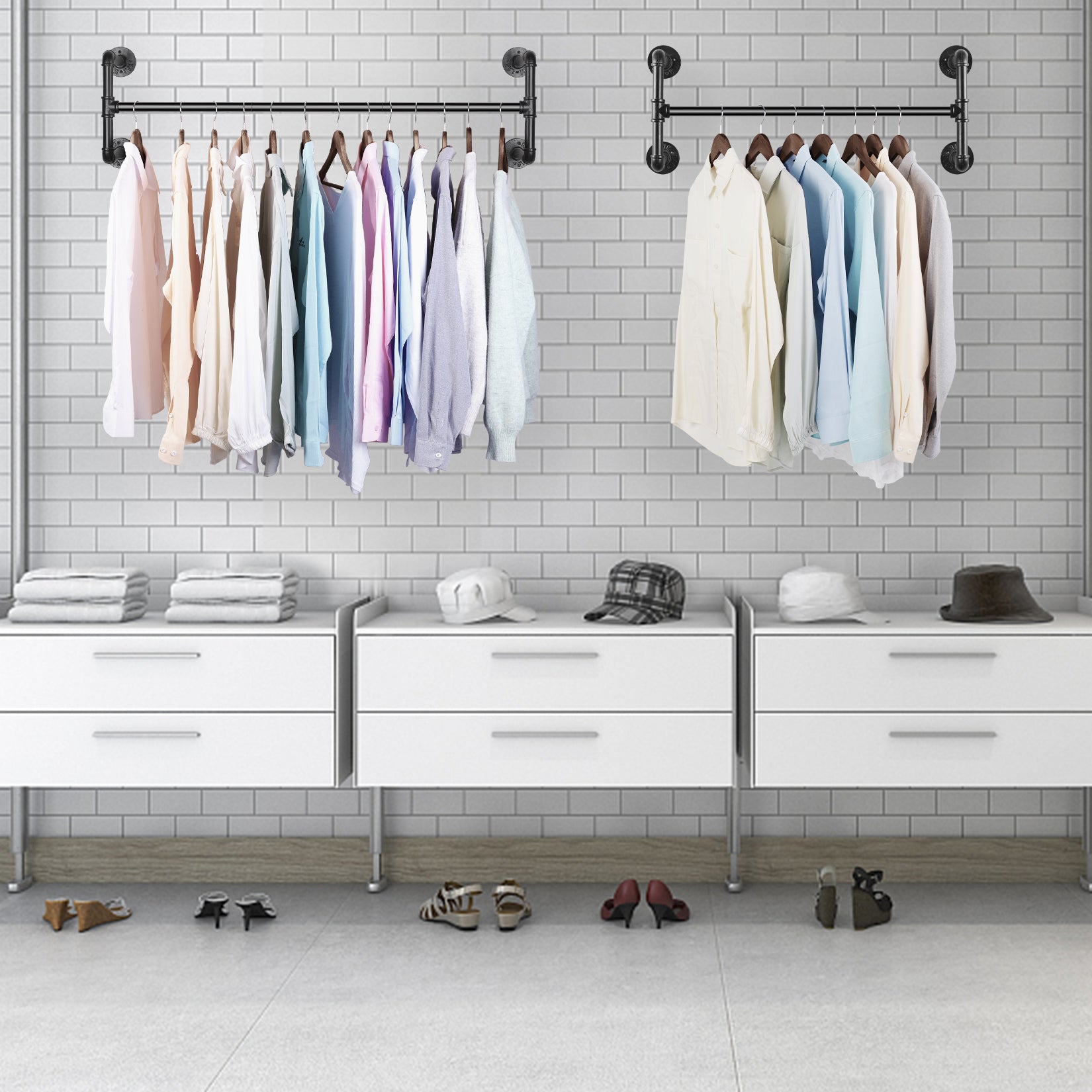 Industrial Pipe Clothes Rack Wall Mounted Detachable Garment Rack