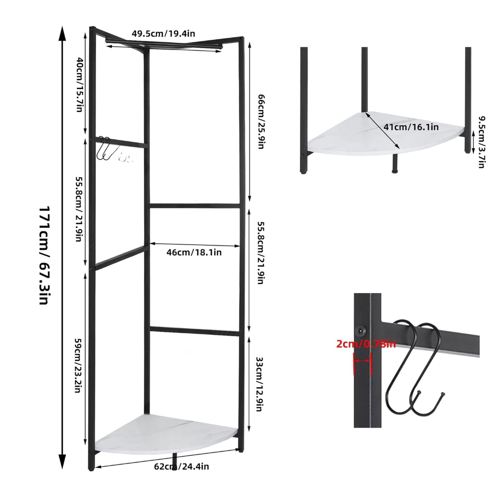 Corner Entryway Freestanding Hall Tree Coat Rack