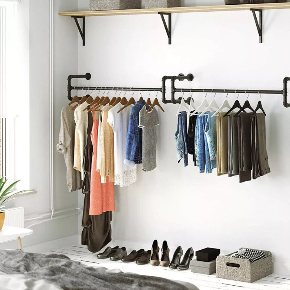 Industrial Pipe Clothes Rack Wall Mounted Detachable Garment Rack