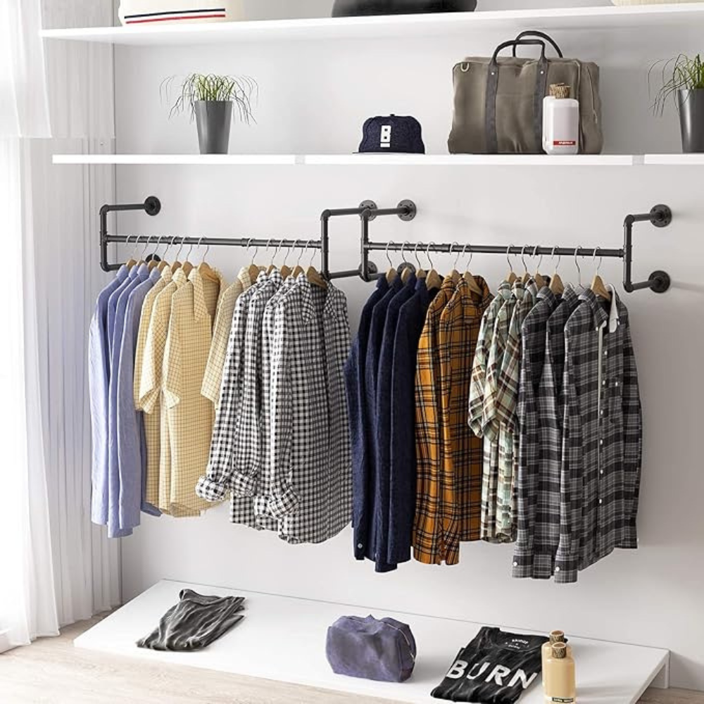 Industrial Pipe Clothes Rack Wall Mounted Detachable Garment Rack