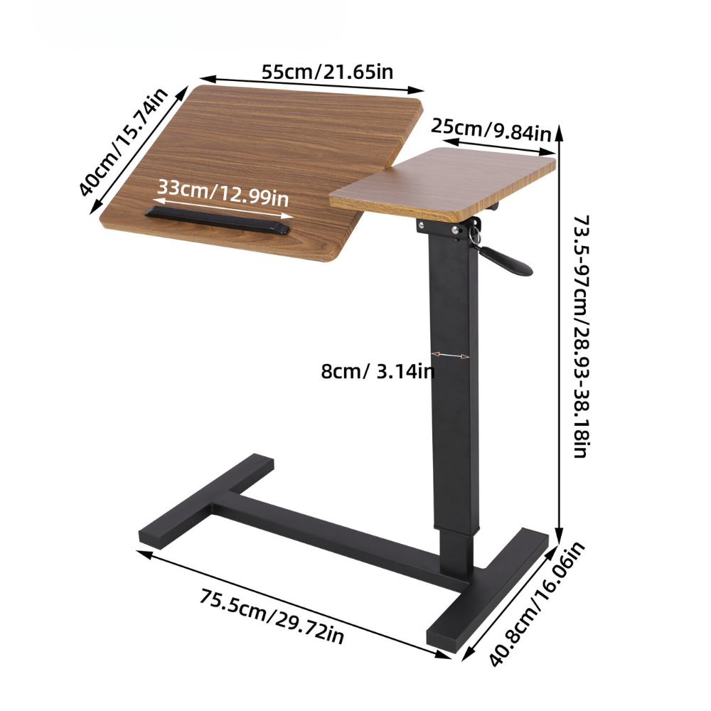 Split Top Tilting Adjustable Overbed Table with Wheels