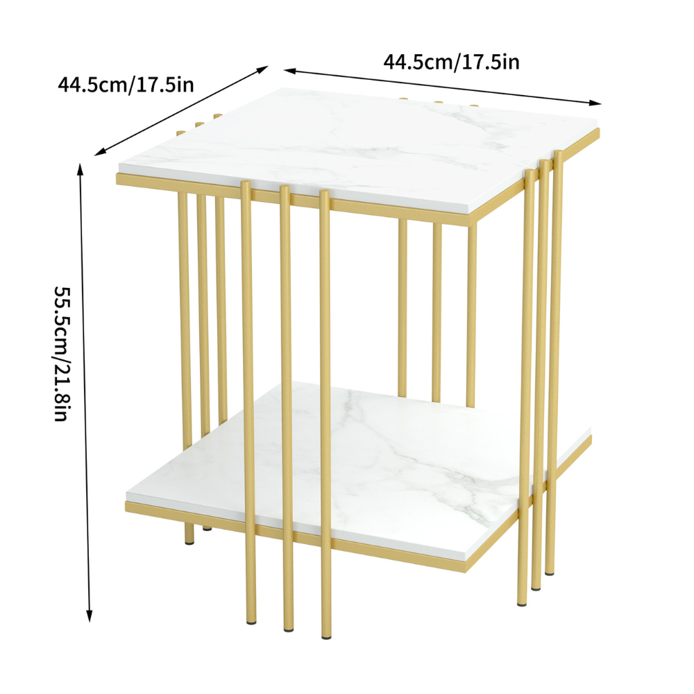 2 Tier Square Marble Top Side Table