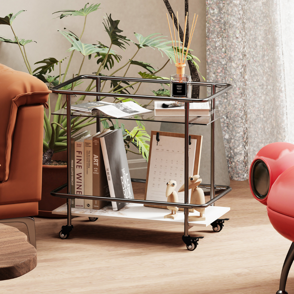 2-Tier Luxury Serving Cart on Lockable Wheels