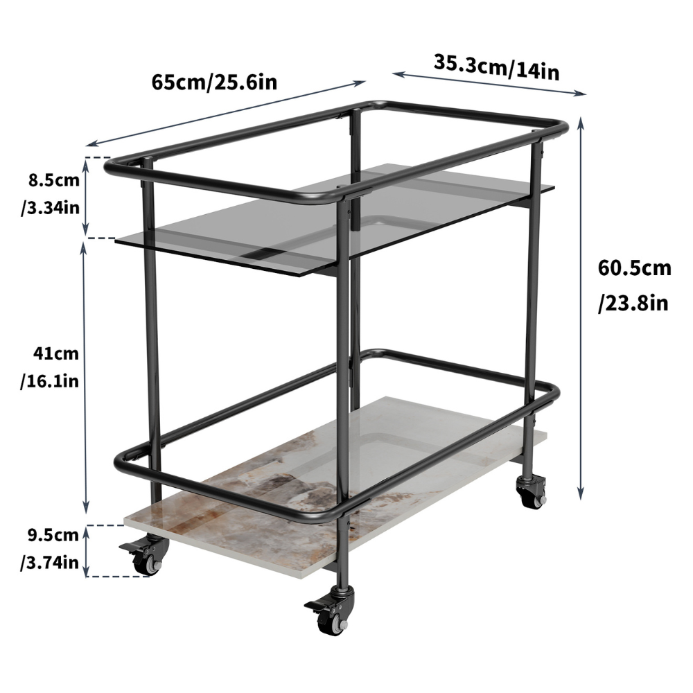 2-Tier Luxury Serving Cart on Lockable Wheels
