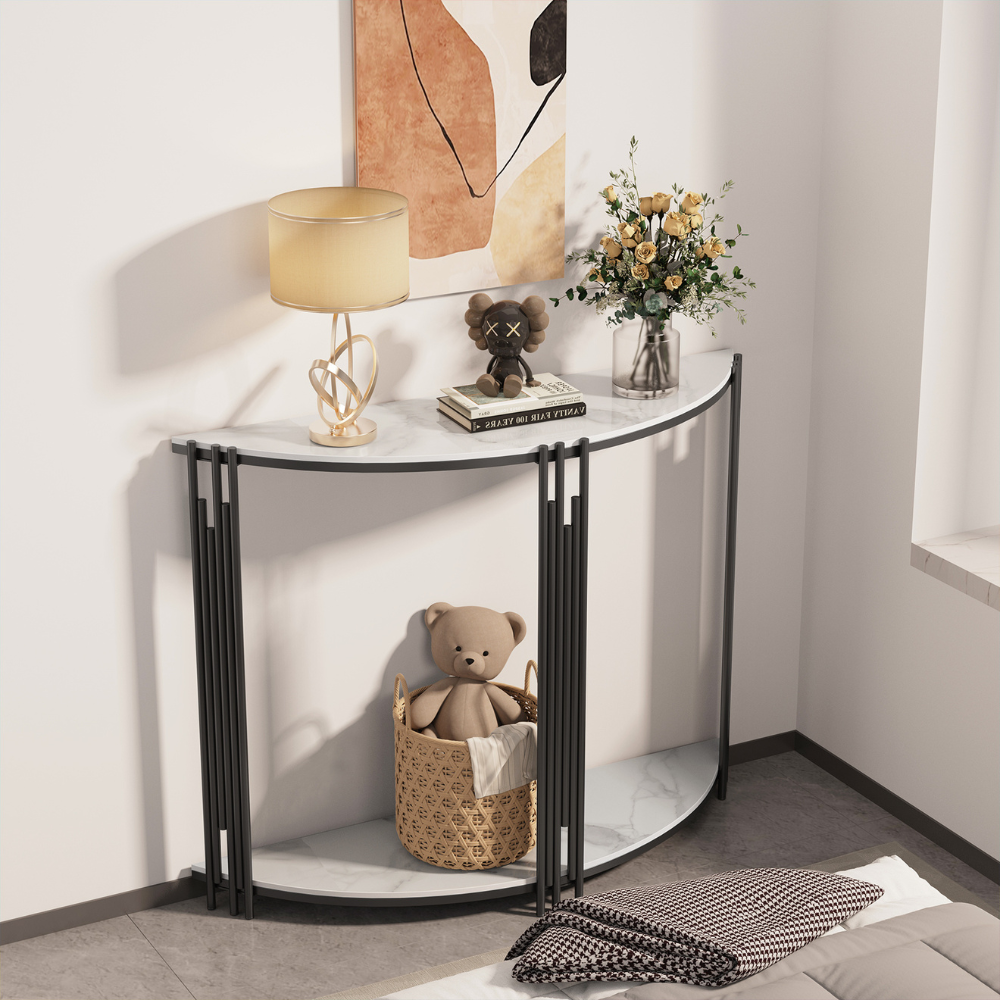 Half Moon Tiered Real Marble Entry Console Table Hallway Entryway Furniture