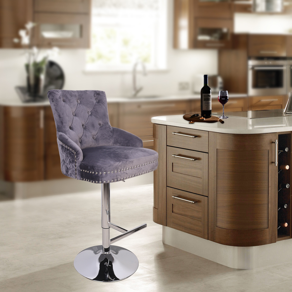 Luxurious Velvet Swivel Bar Stool with Lion Knocker & High Back