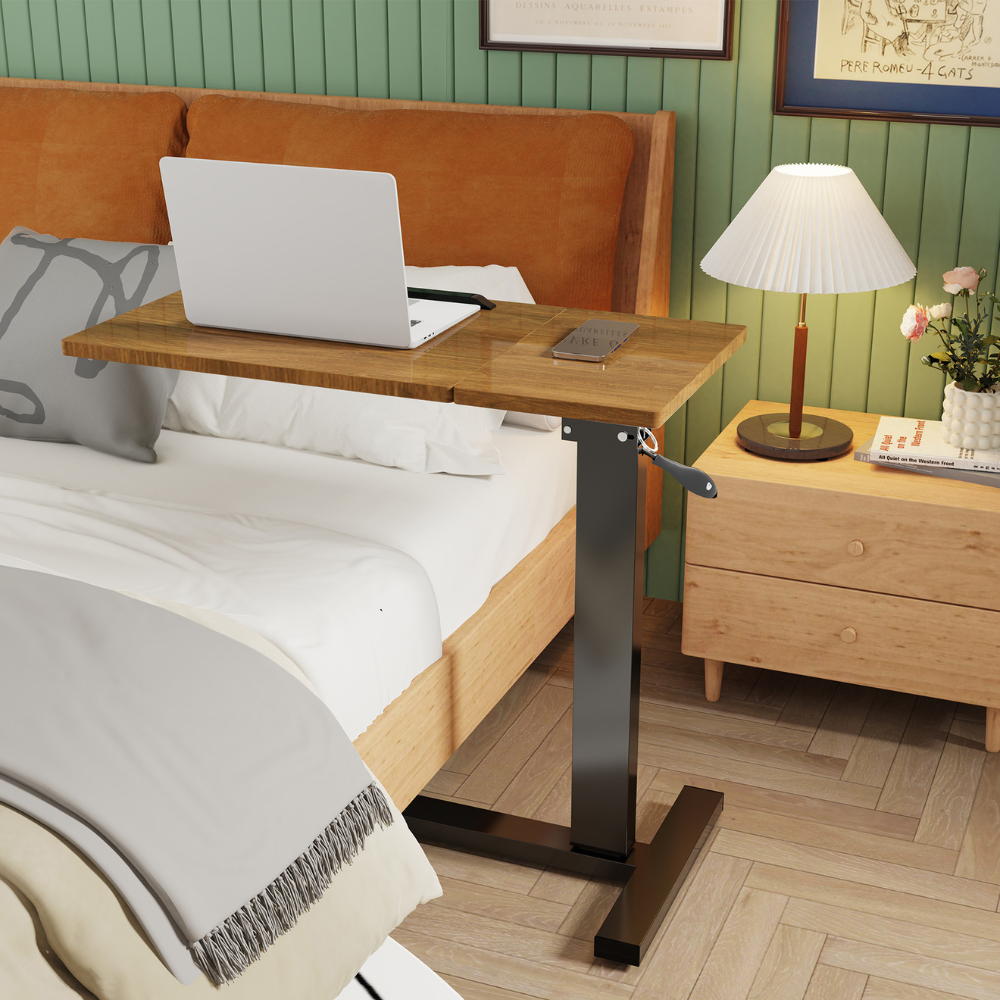 Split Top Tilting Adjustable Overbed Table with Wheels