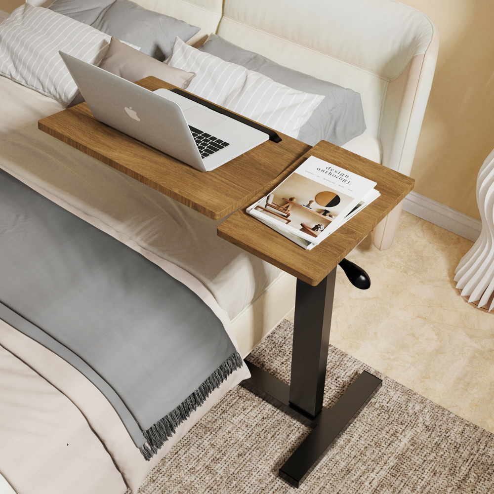 Split Top Tilting Adjustable Overbed Table with Wheels
