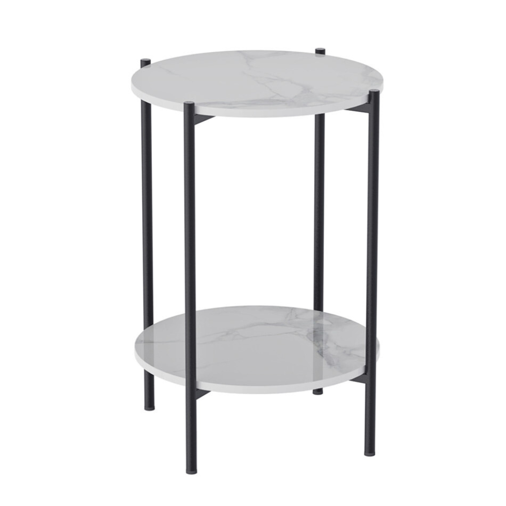2 Tier Round Coffee End Table with Storage Shelf