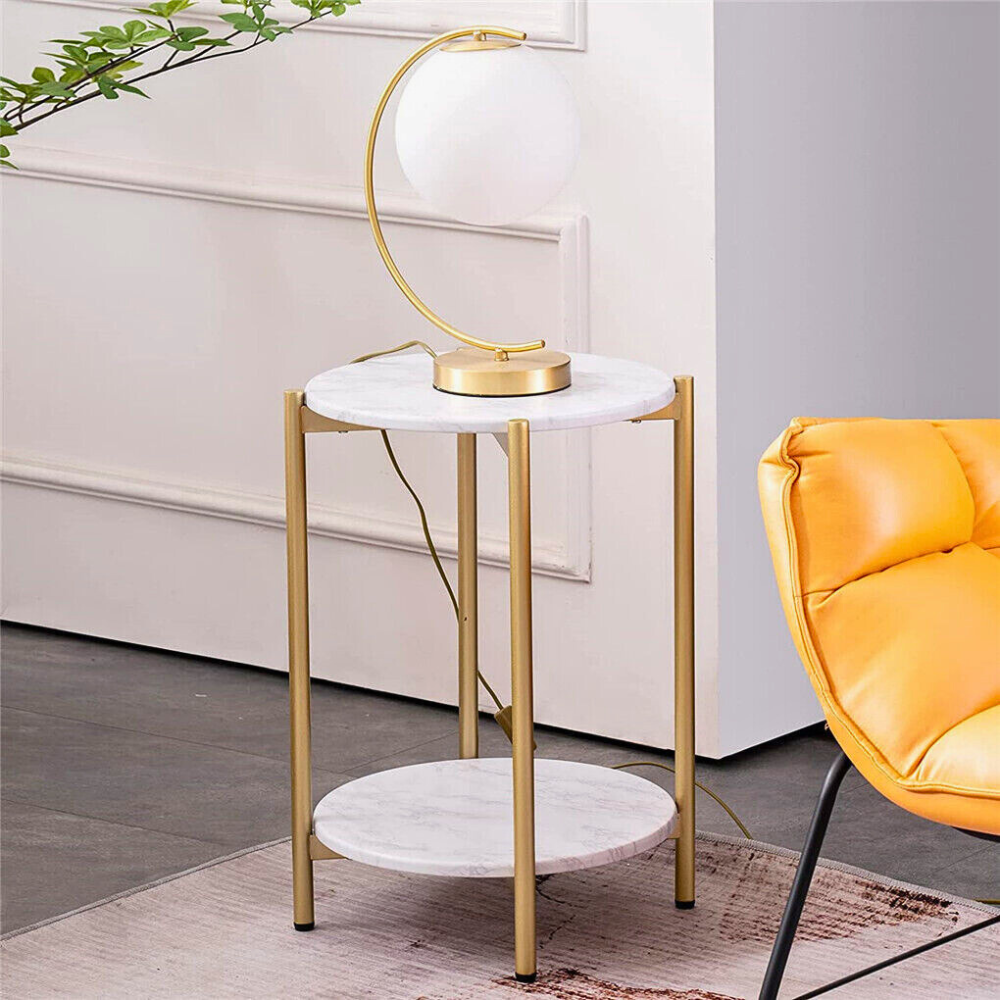 2 Tier Round Coffee End Table with Storage Shelf