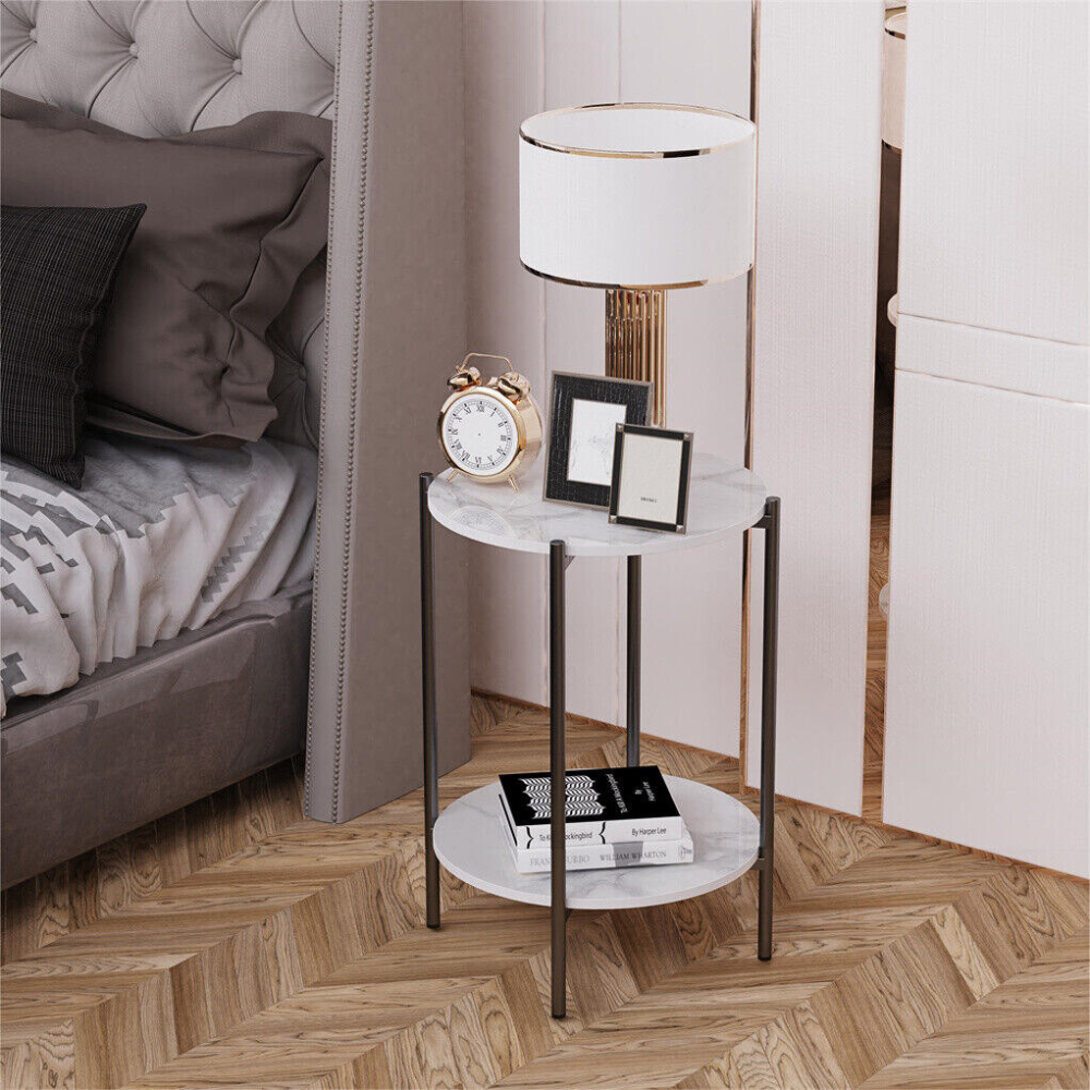 2 Tier Round Coffee End Table with Storage Shelf