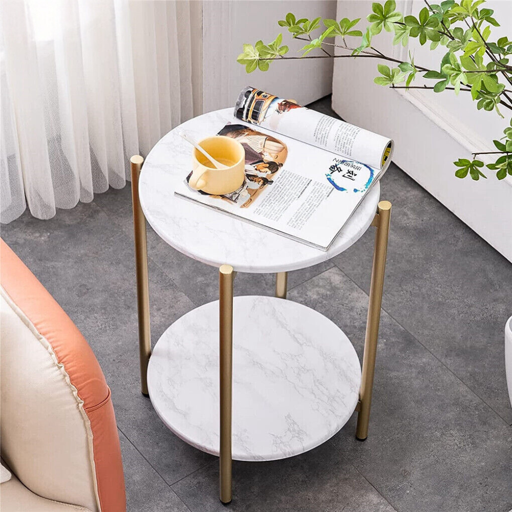 2 Tier Round Coffee End Table with Storage Shelf