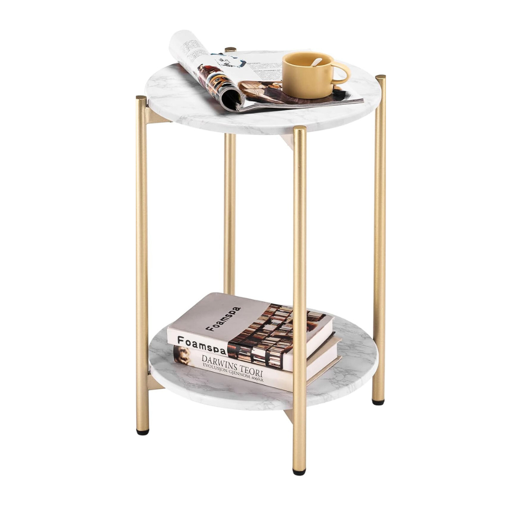 2 Tier Round Coffee End Table with Storage Shelf