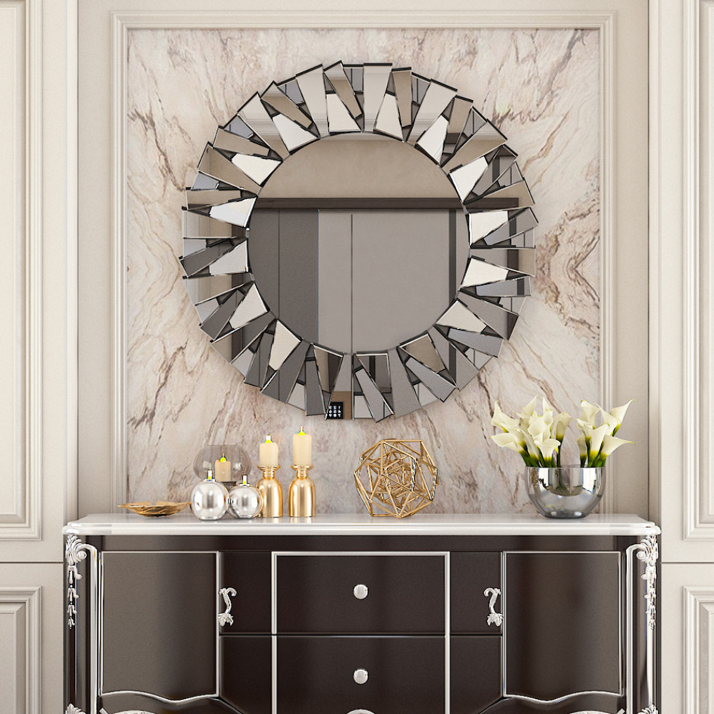 Stunning 32 Silver Round Wall Mirror