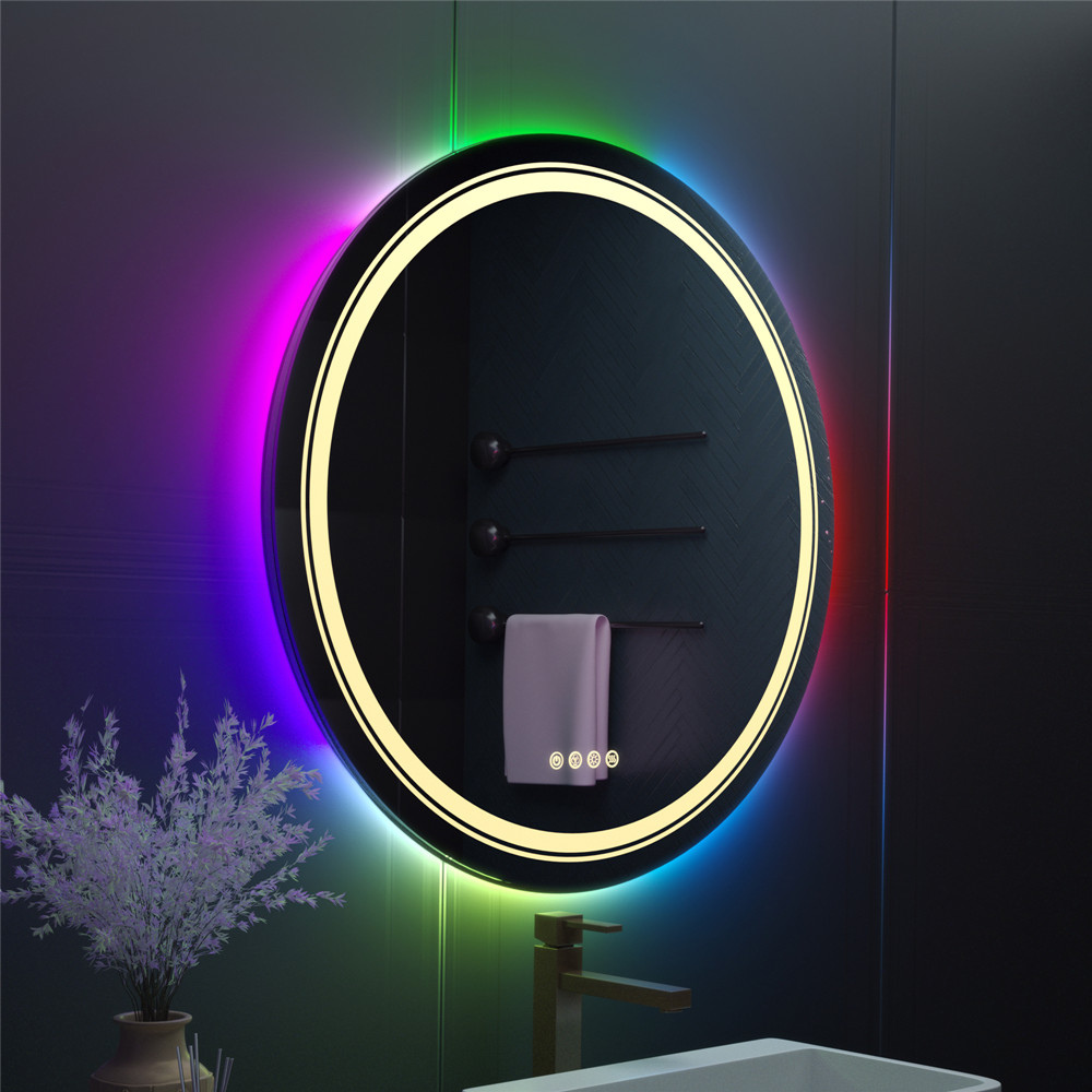 Round Bathroom Mirror with LED RGB Light