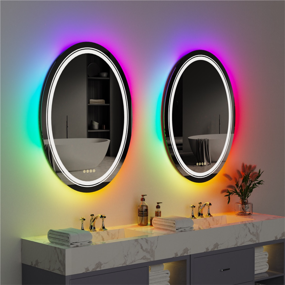 Round Bathroom Mirror with LED RGB Light