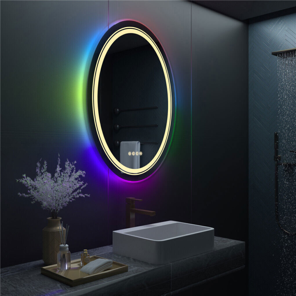 Round Bathroom Mirror with LED RGB Light