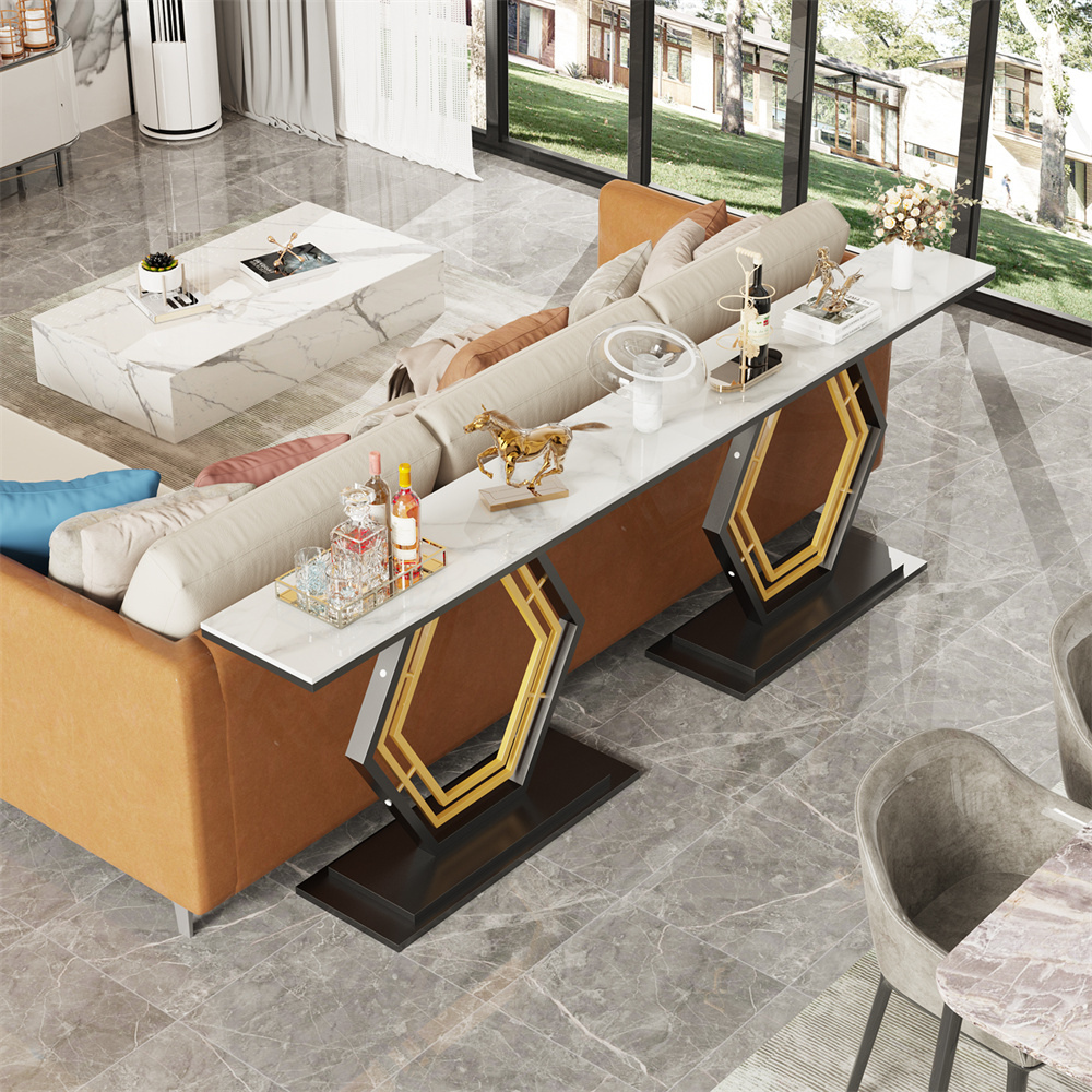 Stylish Console Table with Geometric Design and Durable Sintered Stone Top