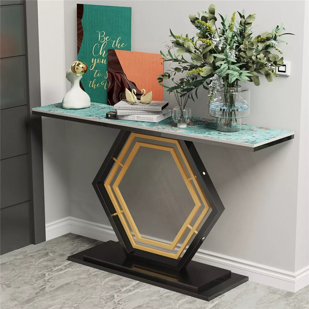 Stylish Console Table with Geometric Design and Durable Sintered Stone Top