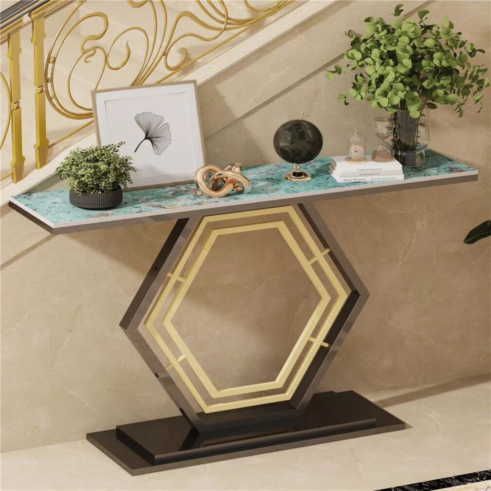 Stylish Console Table with Geometric Design and Durable Sintered Stone Top