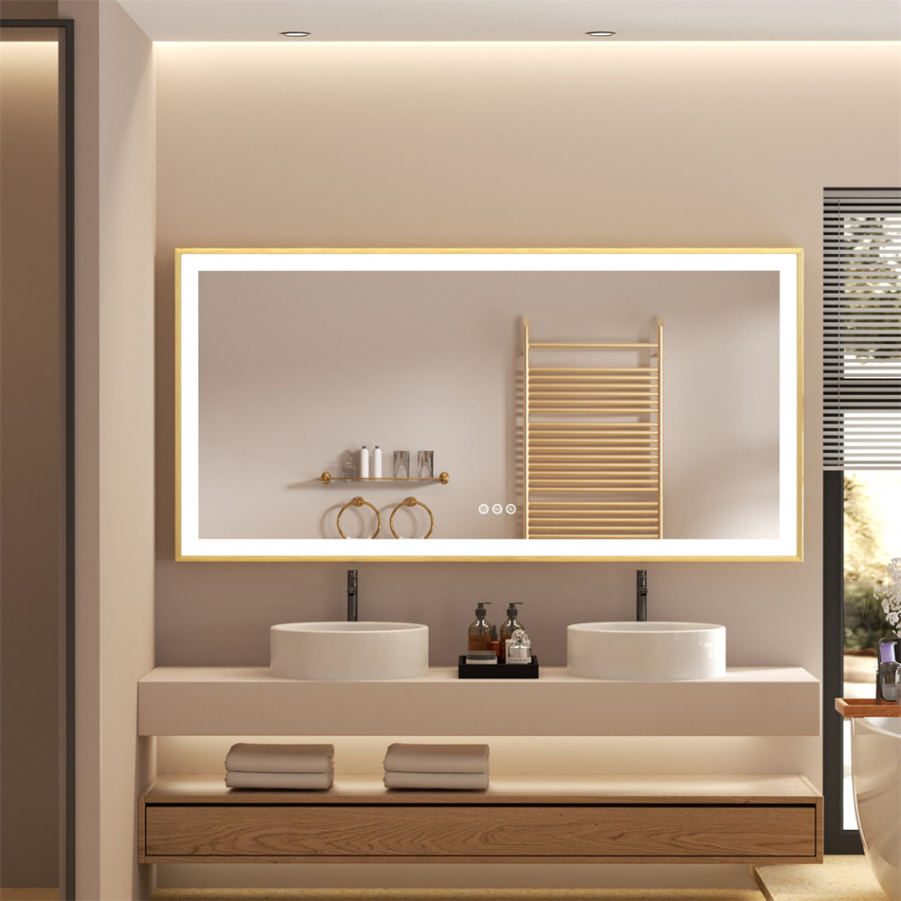 Luxurious LED Bathroom Mirror with Gold Frame
