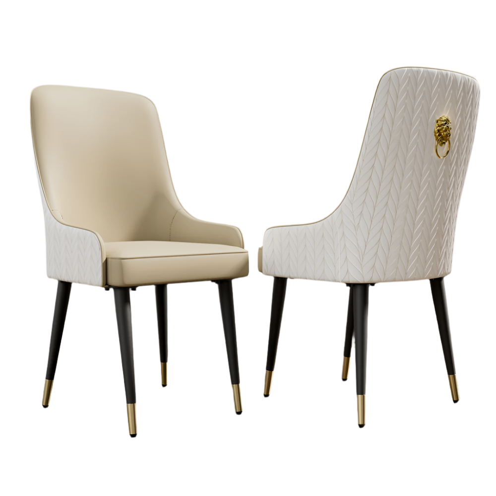 Set of 2 Luxury Microfiber Leather Dining Chairs with Lion Knocker