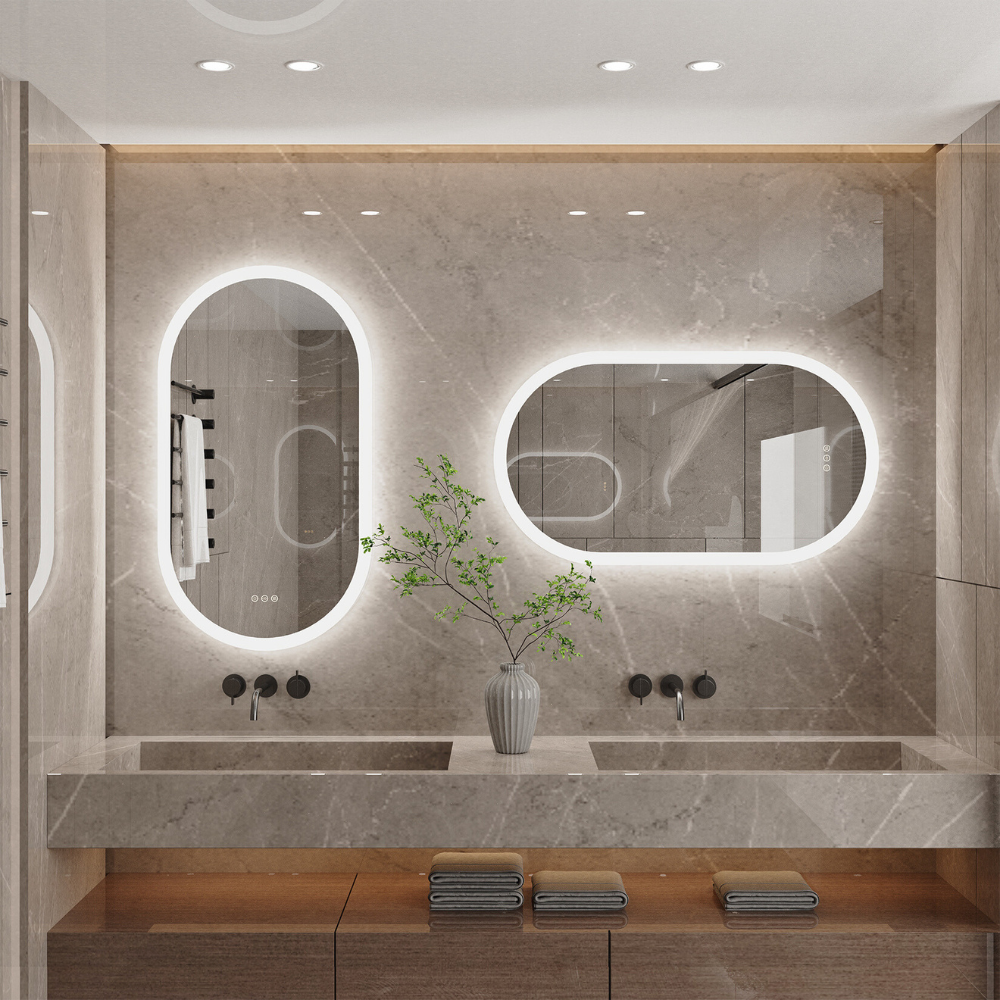 LED Backlit Bathroom Mirror - Touch Sensor, 3 Color Dimmable, Defog Function