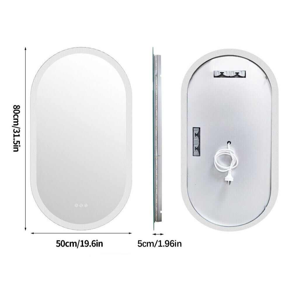 LED Backlit Bathroom Mirror - Touch Sensor, 3 Color Dimmable, Defog Function