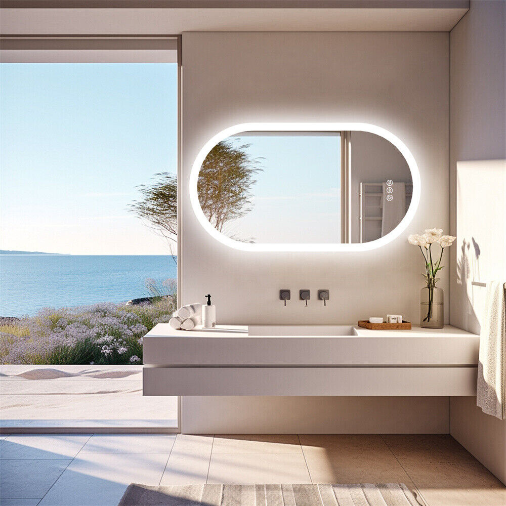 LED Backlit Bathroom Mirror - Touch Sensor, 3 Color Dimmable, Defog Function