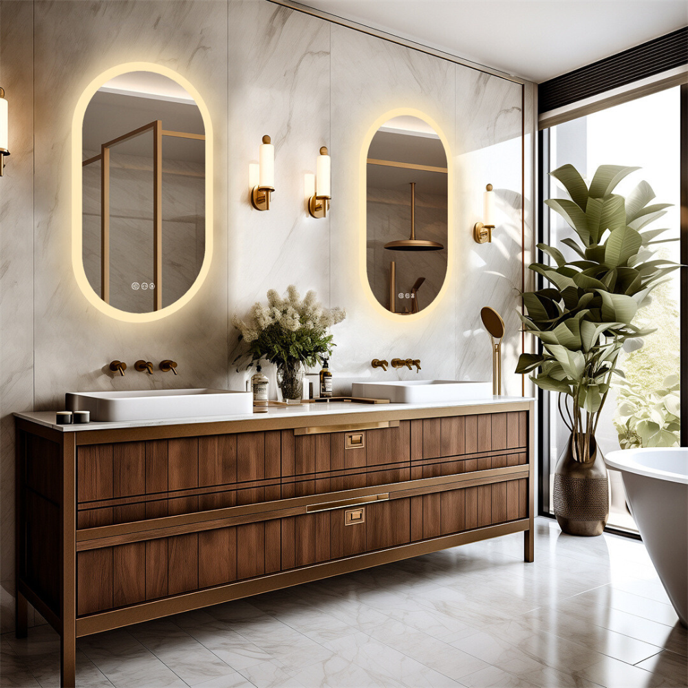 LED Backlit Bathroom Mirror - Touch Sensor, 3 Color Dimmable, Defog Function