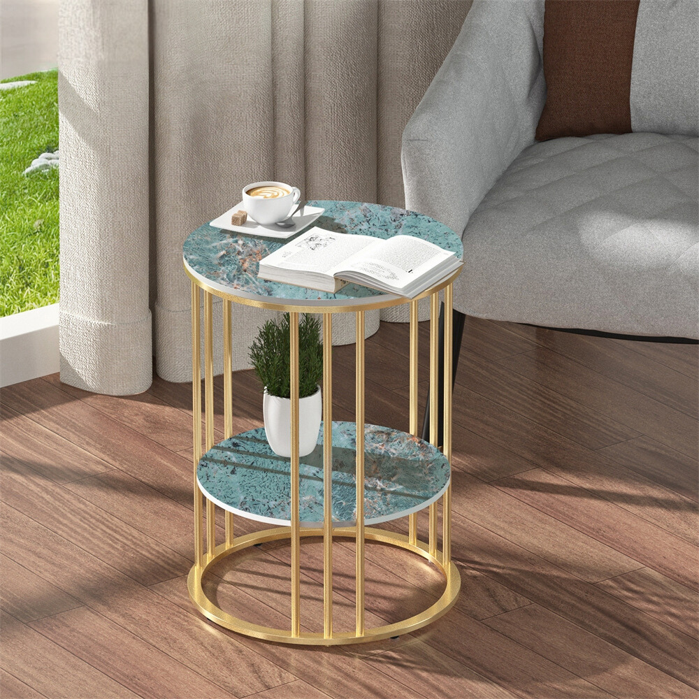 Stylish Two-Tier Modern Side Table with Metal Frame