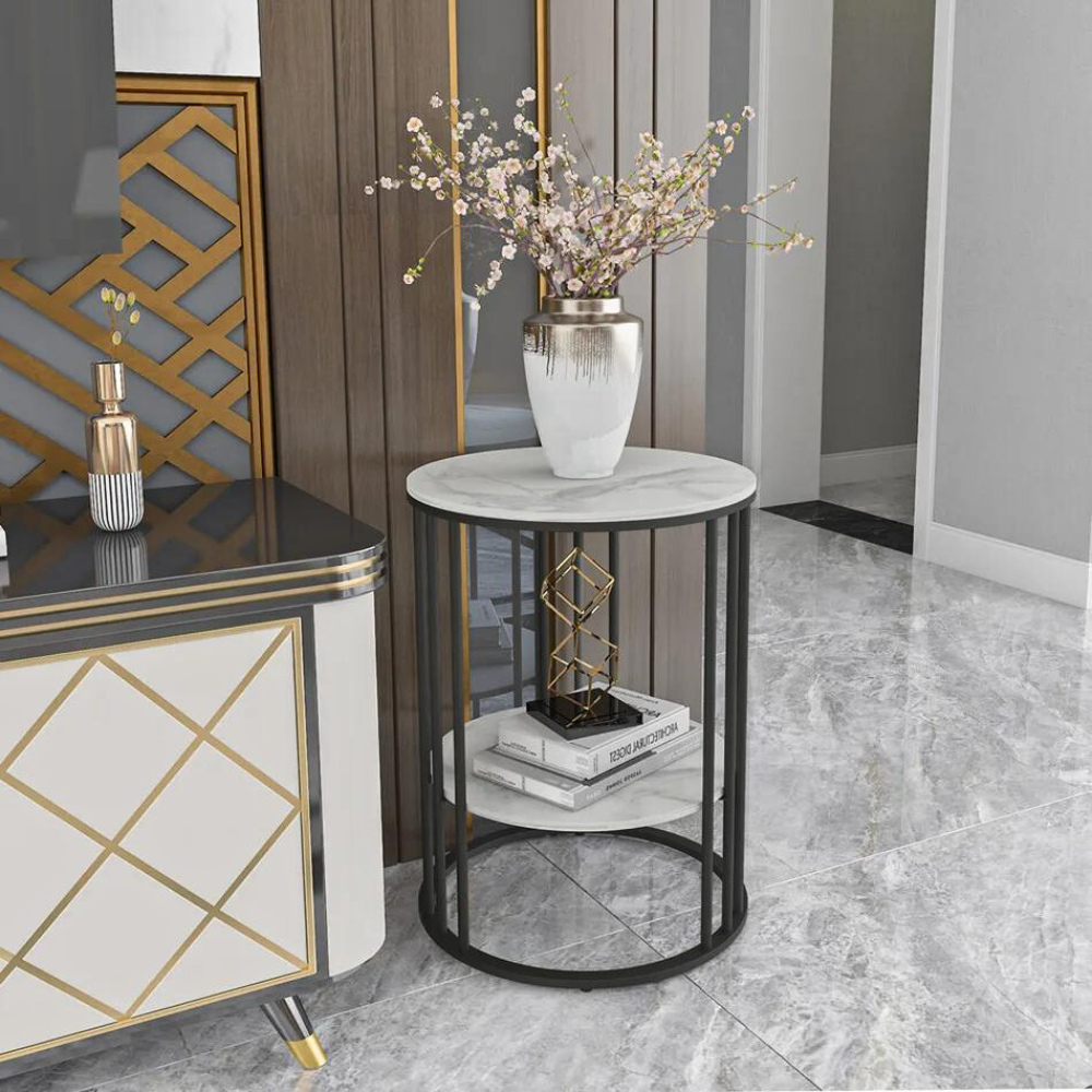 Stylish Two-Tier Modern Side Table with Metal Frame