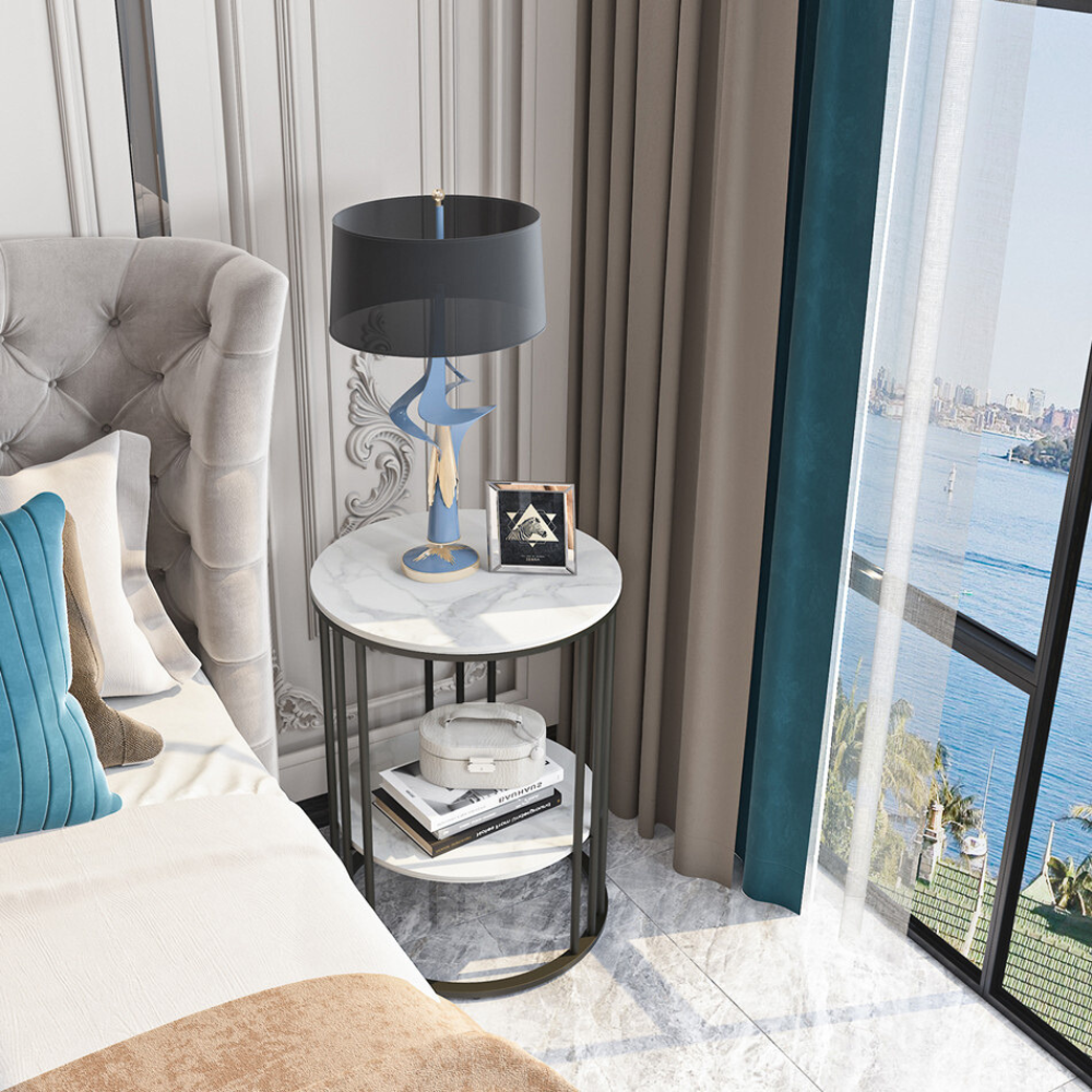 Stylish Two-Tier Modern Side Table with Metal Frame