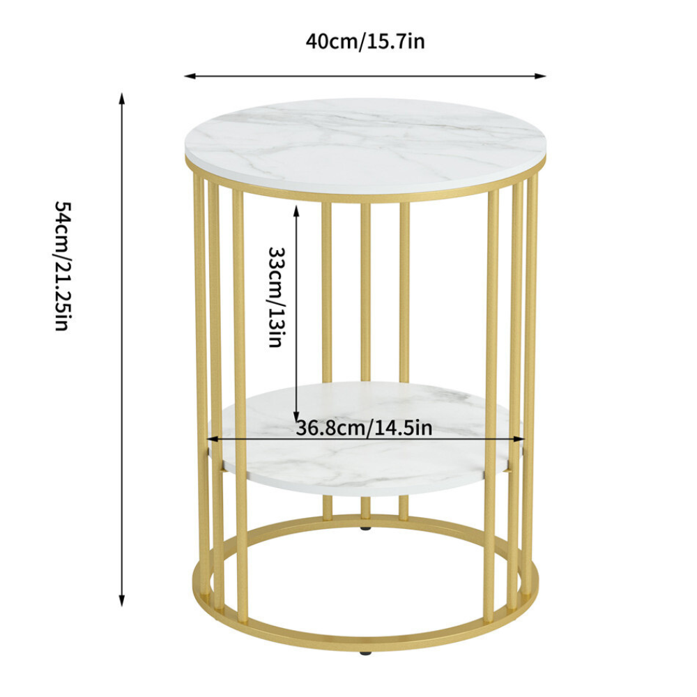 Stylish Two-Tier Modern Side Table with Metal Frame