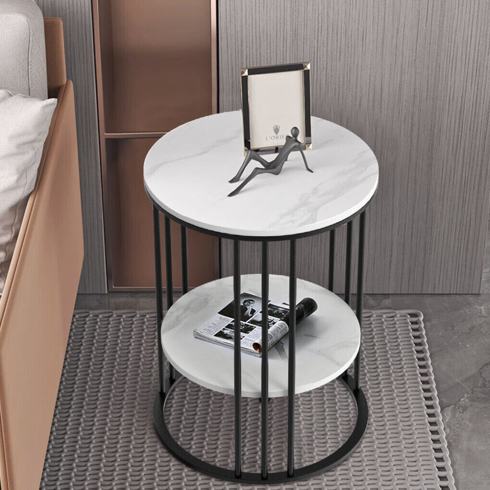 Stylish Two-Tier Modern Side Table with Metal Frame