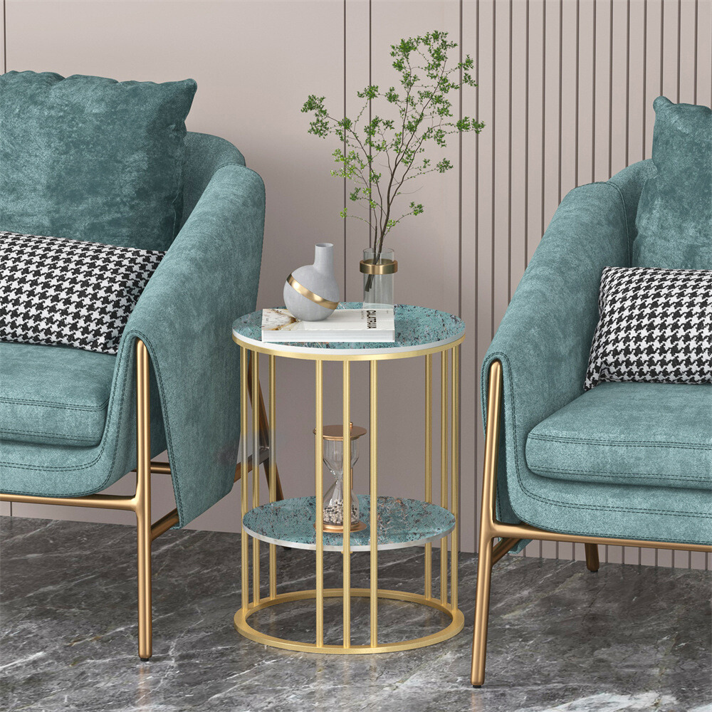 Stylish Two-Tier Modern Side Table with Metal Frame