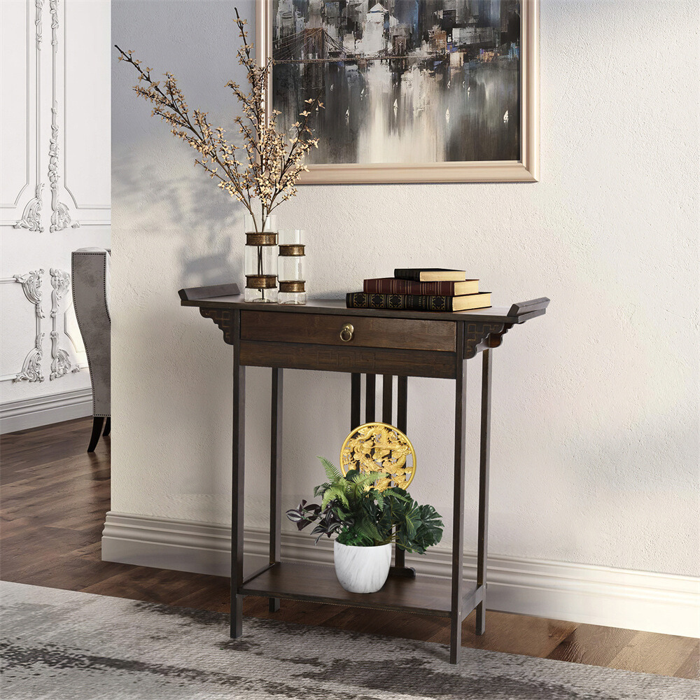 Vintage Wood Console Table with Drawer for Entryway or Living Room
