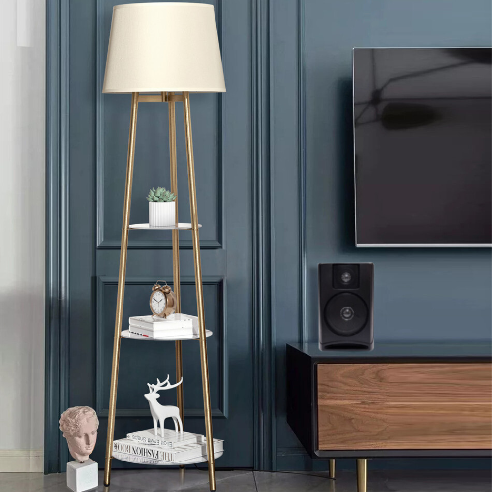 Tall Floor Lamp with 3-Tier Marble Shelves