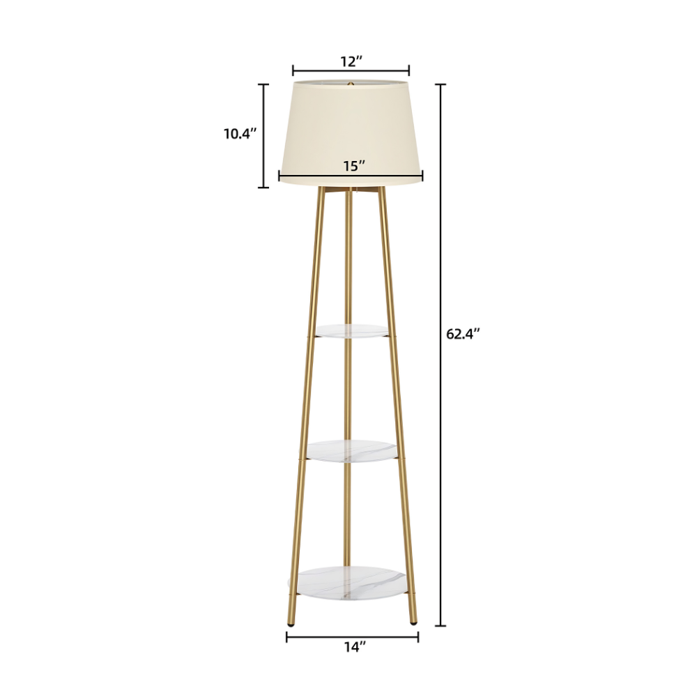 Tall Floor Lamp with 3-Tier Marble Shelves