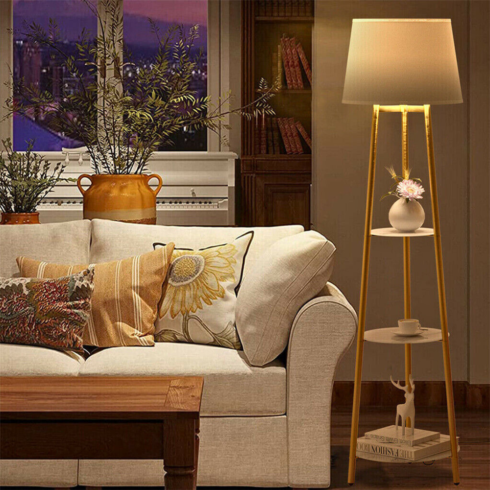 Tall Floor Lamp with 3-Tier Marble Shelves