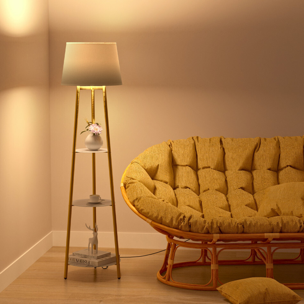 Tall Floor Lamp with 3-Tier Marble Shelves