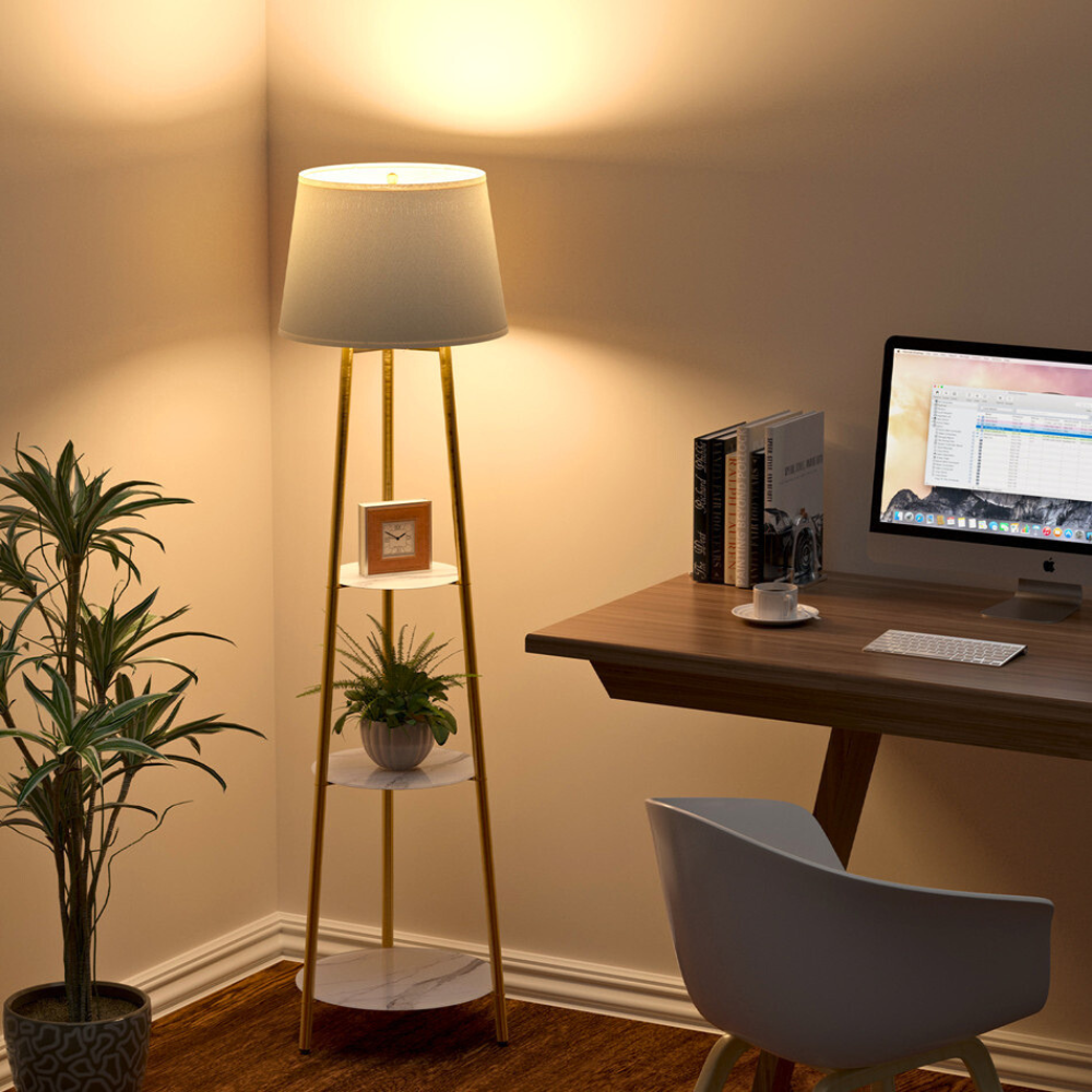 Tall Floor Lamp with 3-Tier Marble Shelves