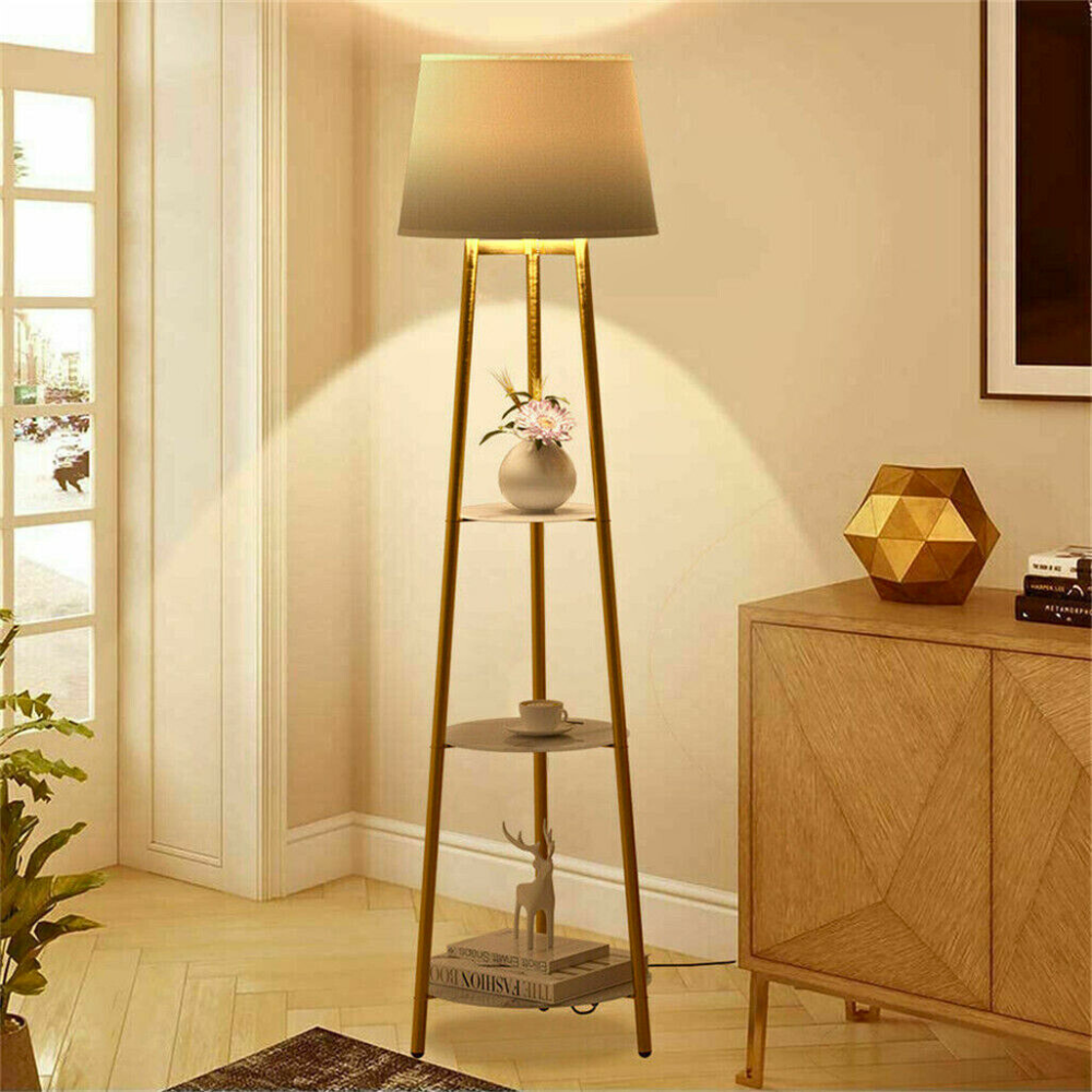 Tall Floor Lamp with 3-Tier Marble Shelves