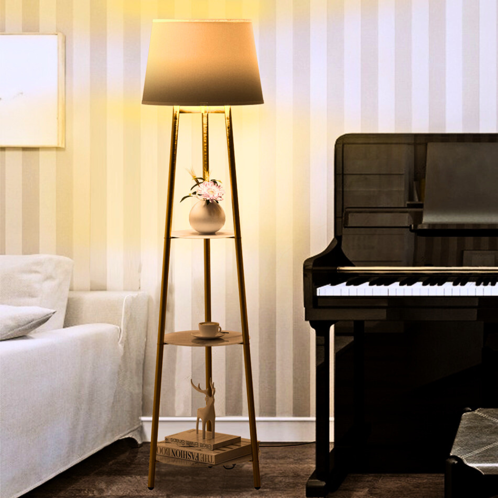 Tall Floor Lamp with 3-Tier Marble Shelves