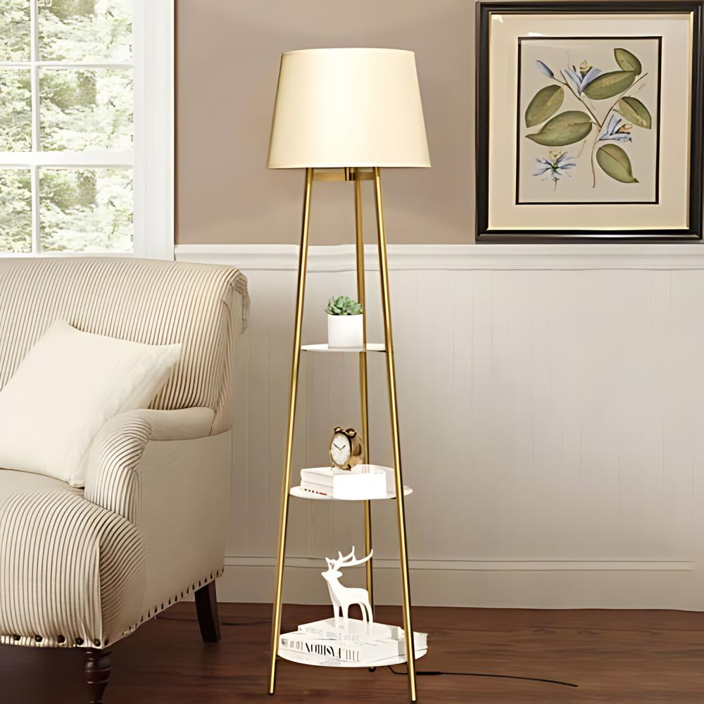 Tall Floor Lamp with 3-Tier Marble Shelves