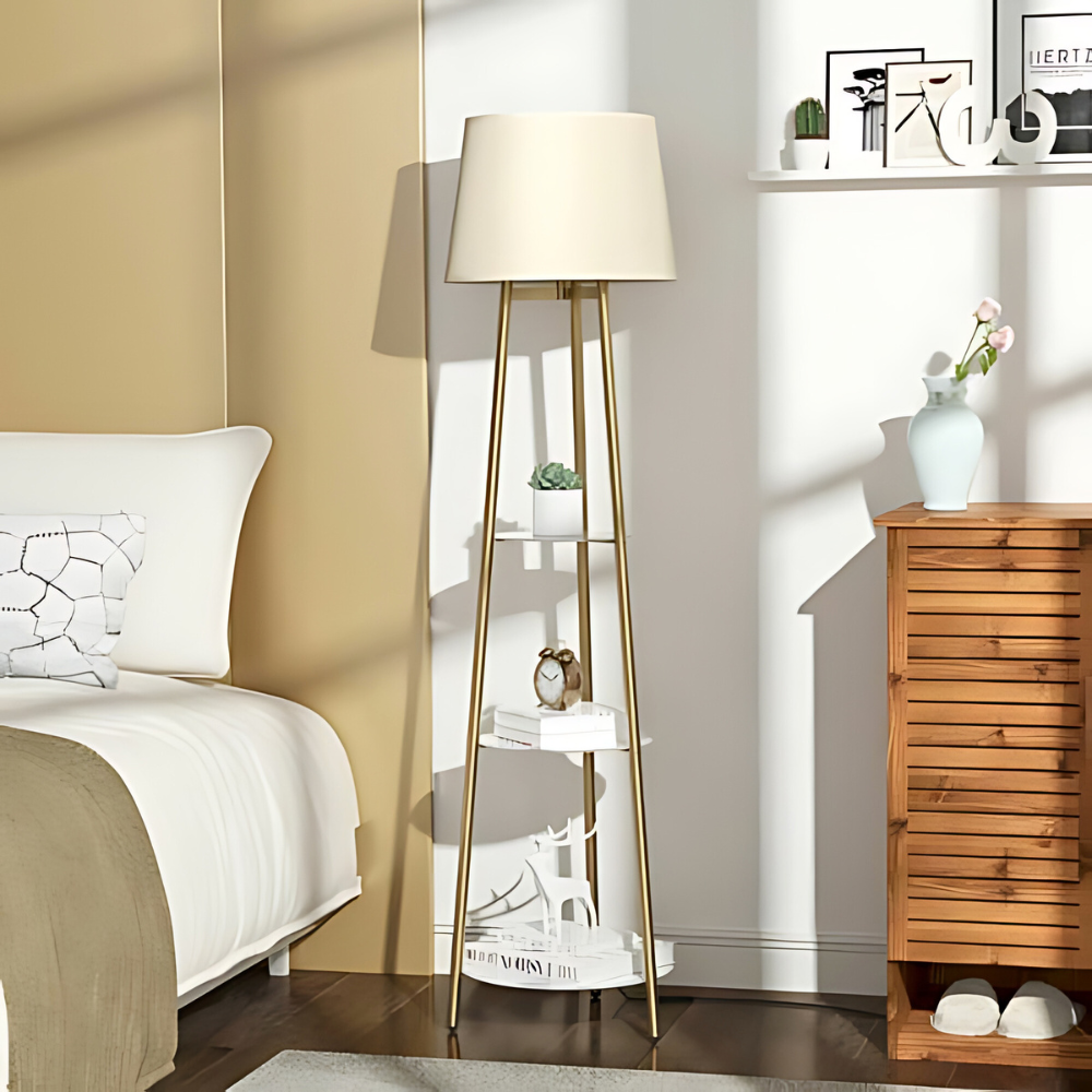 Tall Floor Lamp with 3-Tier Marble Shelves