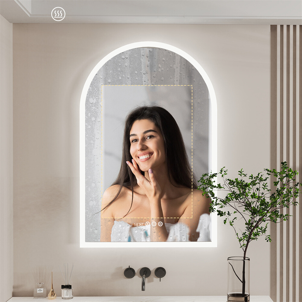 Chic Backlit Bathroom Vanity Mirror with Time and Temperature Display