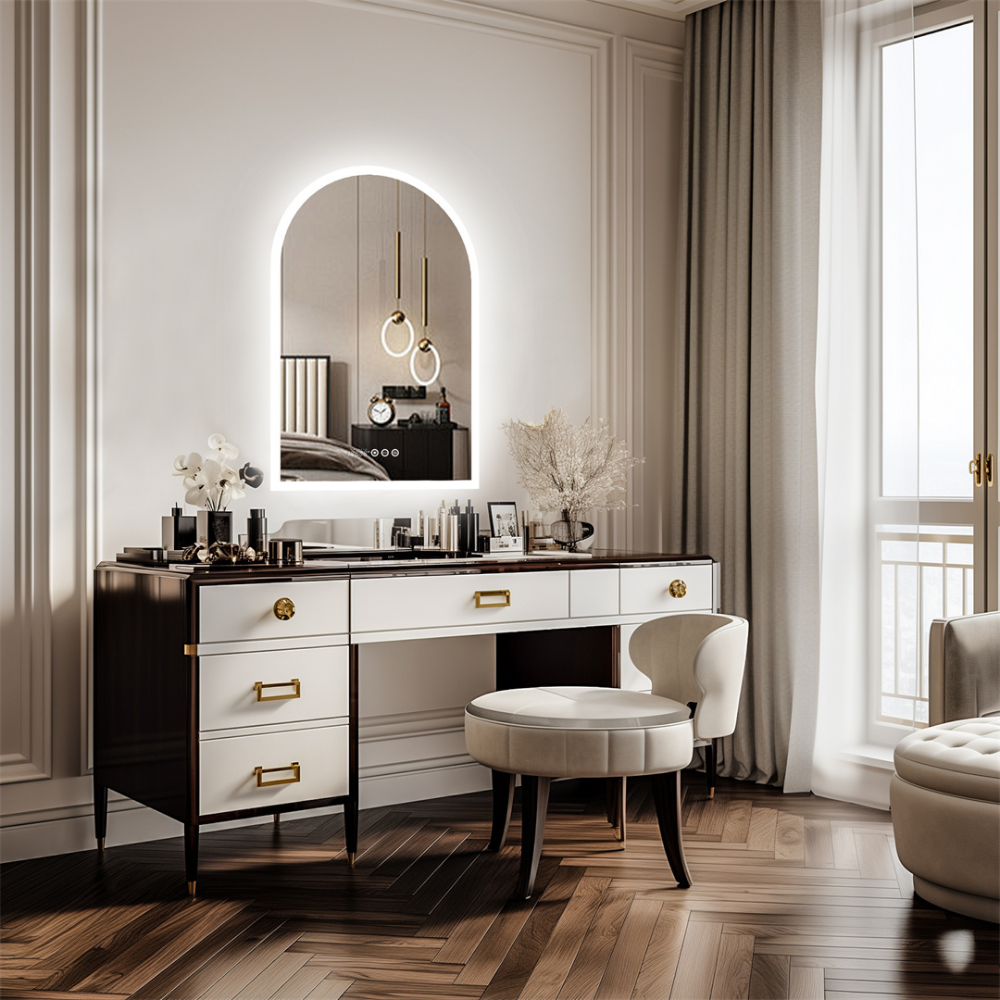 Chic Backlit Bathroom Vanity Mirror with Time and Temperature Display