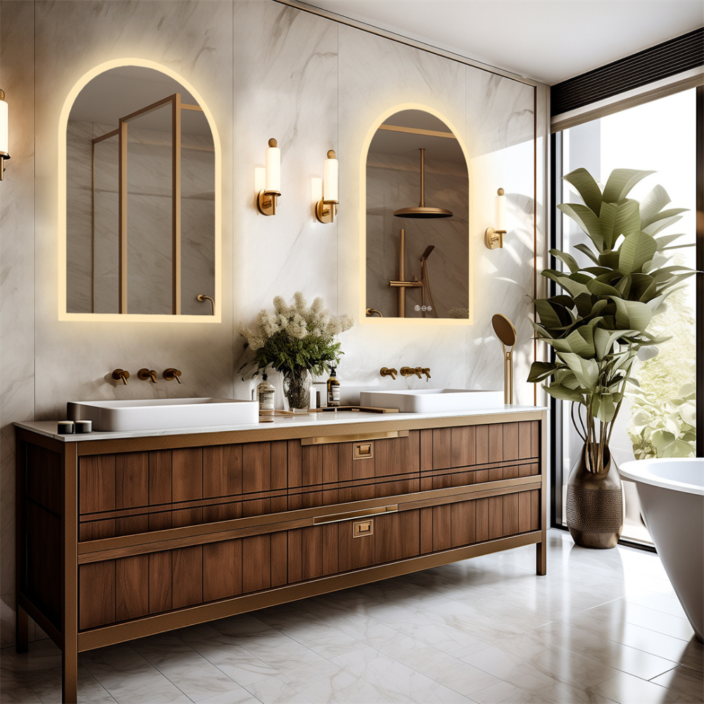 Chic Backlit Bathroom Vanity Mirror with Time and Temperature Display